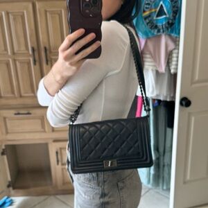 Vera Pelle Navy Quilted Boy Bag Shoulder Bag